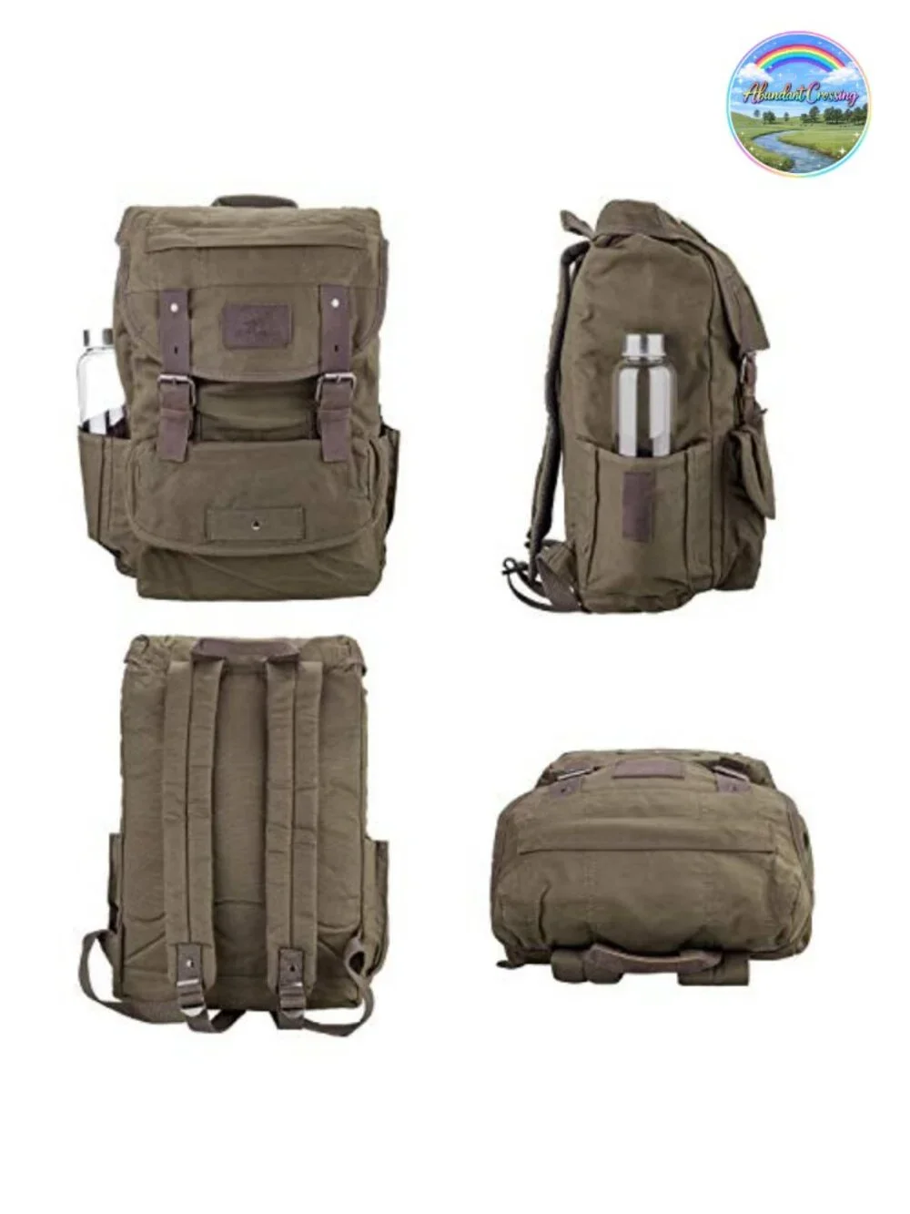 Waterproof Waxed Canvas Backpack Travel Rucksack Leather Trim